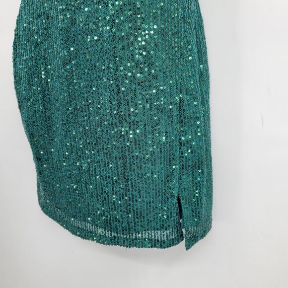 Crystal Sky Emerald Green Sequin One Shoulder Mini Sleeveless Party Dress Small - Picture 5 of 7